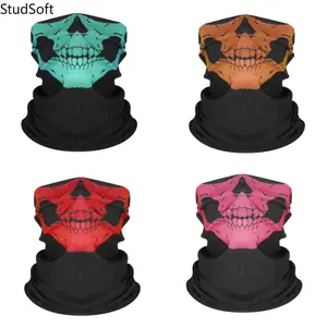 4Pcs Skull Print Neck Gaiter Set, Multicolor Skeleton Face Mask for Outdoor Sports, Halloween Cosplay & Motorcycle Riding