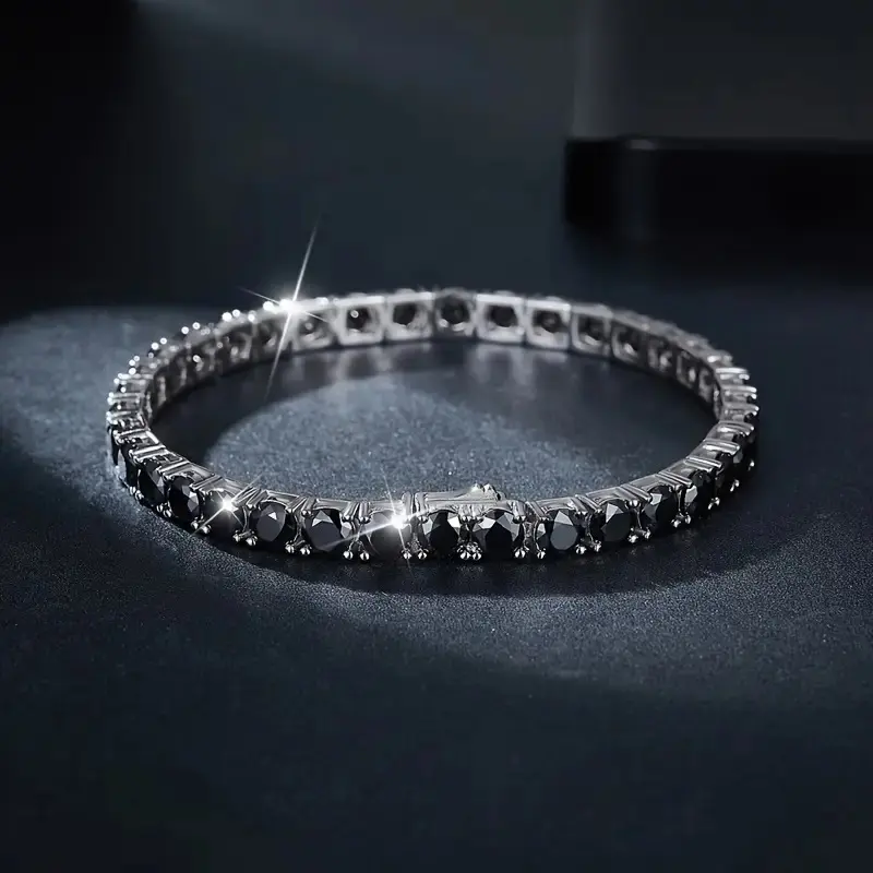 1 Unisex Black Bracelet, 925 Silver Hip Hop Street Tennis Bracelet, Suitable for Couples, Engagement Anniversary, Valentine's Day Gift and Birthday Gift, Comes with Certificate