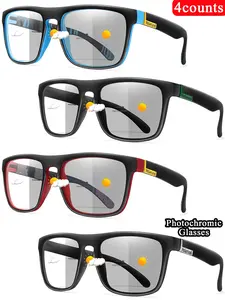 4 Piece Fashion Photochromic Polarized Sunglasses Set, Unisex Trendy Accessories, Music Festival Party Wear, Casual Daily Use, Halloween Gift
