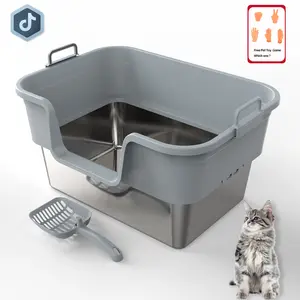 ZVRPET Stainless Steel Basic Cat Litter Box Open-Top 21.65" L & 26L Capacity Features Urine-Proof Design & Flip-Top for Easy Cleaning  Includes Scoop. Litterbox SummerVibes petlovers