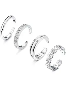 4 Pcs Toe Rings for Women Open Adjustable Band Rings Jewelry Set Stacking Ring Set