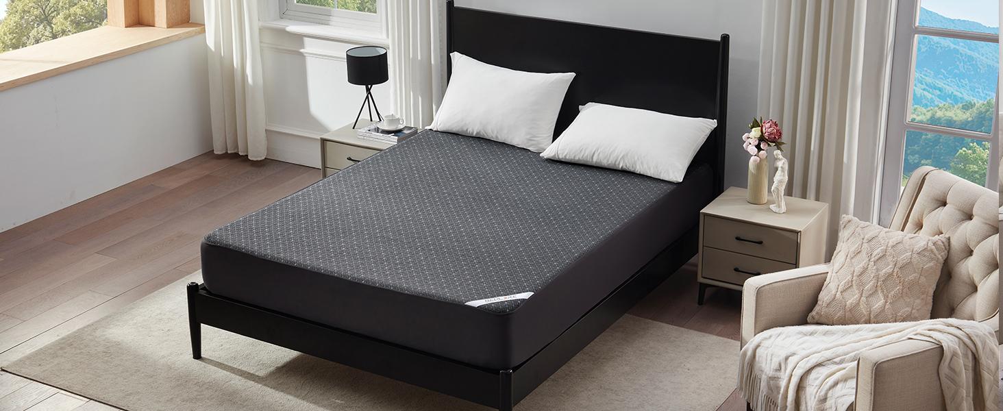 【BEDLORE】4-Grid Pattern Waterproof Fitted Sheet Mattress Protector, Soft & Breathable Fabric with Elastic Deep Pockets, Machine Washable, Ideal for Bedroom & Home Use