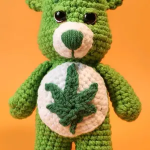 Stoney Bear 420 Amigurumi Plush with Green Leaf Design Soft and Cuddly