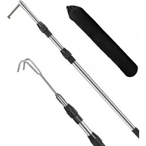 GJANSH 6.5Ft Truck Bed Cargo Retriever, Heavy Duty Pickup Cargo Grabber Reach Pole with Storage Bag, Telescoping Truck Bed Grabber Pole with 2-Style Hooks, Black
