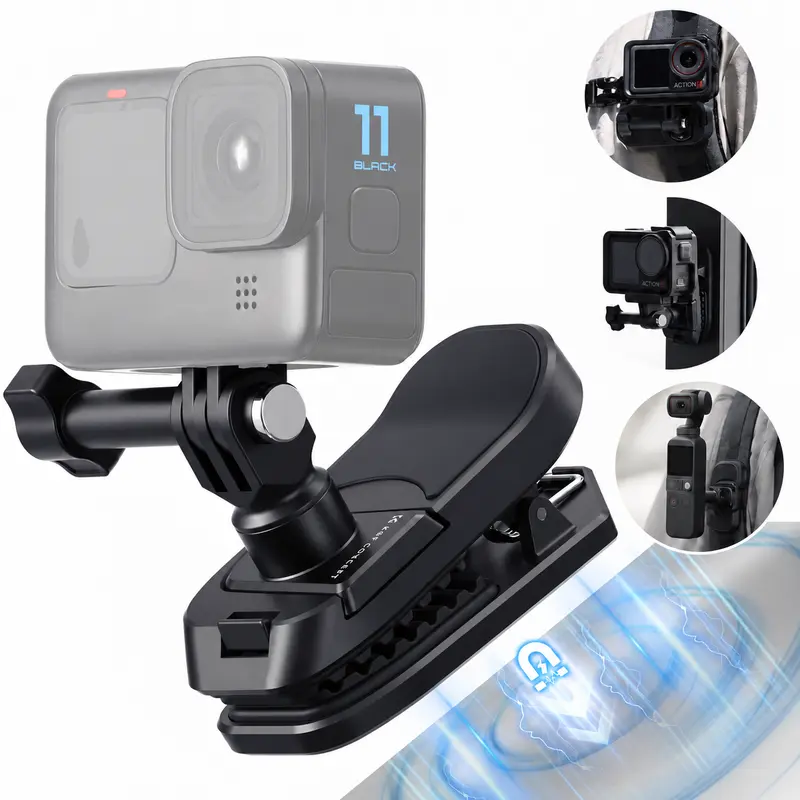 K&F CONCEPT Magnetic Backpack Clip Mount, Clamp Mount Compatible with DJI Osmo Action 6/3/4/5 Pro, 360° Rotation Ball Joint Action Camera Holder for GoPro Hero 13 12 11 10 9 Black, Insta360 X5 X4 X3