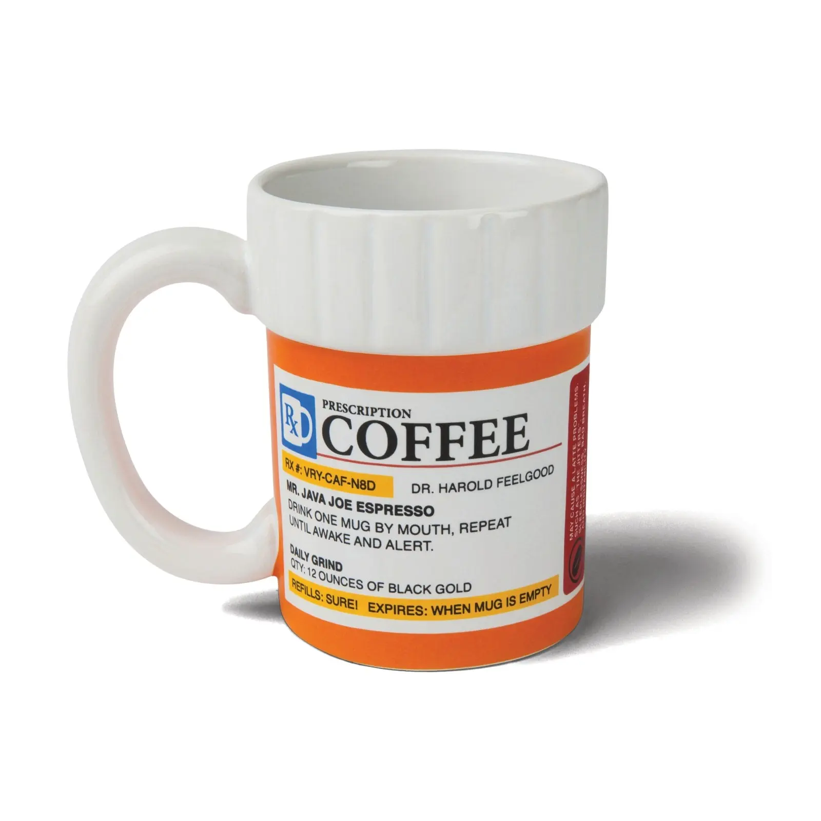 BigMouth Prescription Pill Bottle Coffee Mug — Funny Novelty Mug, Gag Gift Coffee Cup for Coworkers, Sarcastic White Elephant Gift for Him or Her