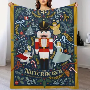 Christmas Eve Nutcracker and Dancing Princess and Mouse design, luxurious flannel blanket, 280gsm fabric, suitable for home, bedroom, sofa, travel, home, high-end gift, ideal gift!