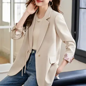 XINEY 2025 Fall New Chinese Style Oversized Blazer | Off-White/Black/Camel Color Options | Tie Front + Floral Cuffs Detail | CloudComfort  CityTrek Luxury Business Casual | 365 Core Versatile Workwear Top