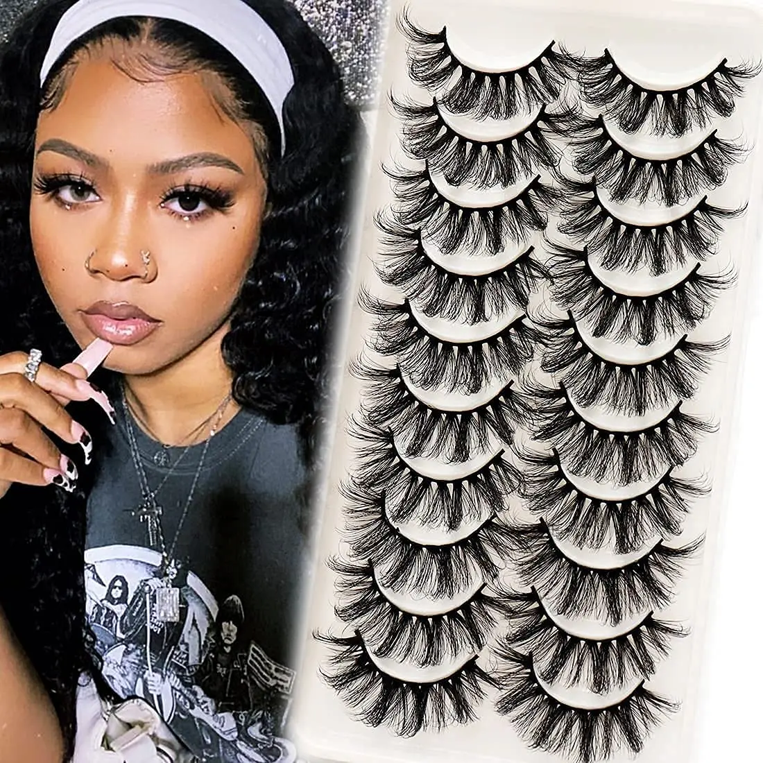 Veleasha Lashes Fluffy Wispy Dramatic Faux Mink Eyelashes (6D23) | Dramatic,Fluffy,6D Effect,12-22mm,Soft,Criss-cross,False Eyelashes,Handmade,10 Pairs Pack,Fake Eyelashes,for Every Occasions