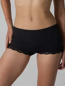 Fits Everybody Lace Boy Short Underwear Soft Stretch Mid-Rise Women's Panties with Elegant Lace Trim Flexible Full Coverage Fit for Daily Wear