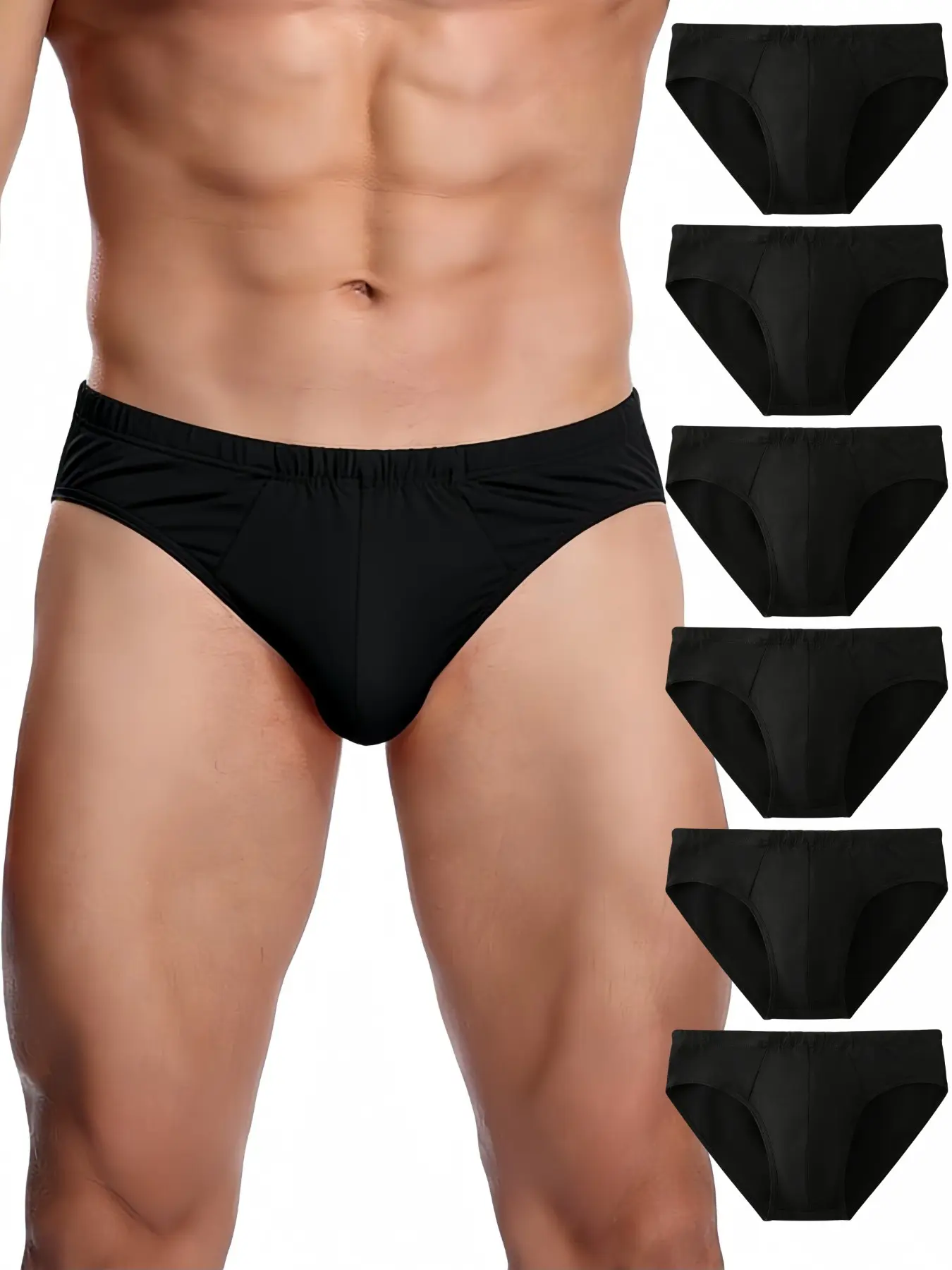 6-Pack Men's Fashion Casual Style Underwear, Loose-Fit Breathable Polyester Blend Fabric, Stylish Print Seamless Briefs, Available in Plus Size, All-Season Comfort