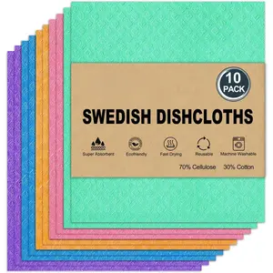Swedish Dish Cloths - 10 Pack Reusable Kitchen Dishcloths - Ultra Absorbent Dish Towels for Washing Dishes - Cellulose Sponge Cloth Cleaning Rag - Assorted