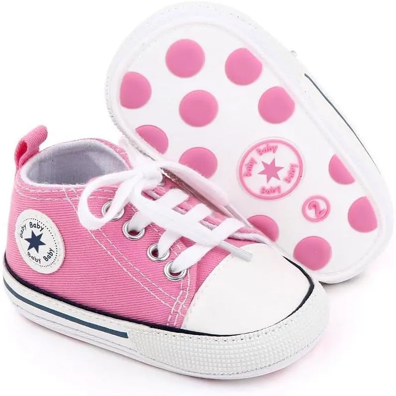 Unisex Baby Canvas High-top Sneakers - 0-6 Months Infant Anti-Slip Rubber Soft Sole, Round Toe, Breathable, Flexible Fit First Walking Shoes for Birthday Gifting, Baby First Walk