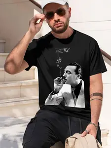 Django Reinhardt 2026 new model Black/White Tee Stylish & Comfortable Loose Crew Neck Short Sleeve T-shirts Versatile On Trend Eye Catching Printed Graphic Casual Tee for Daily Wear Outings & Leis