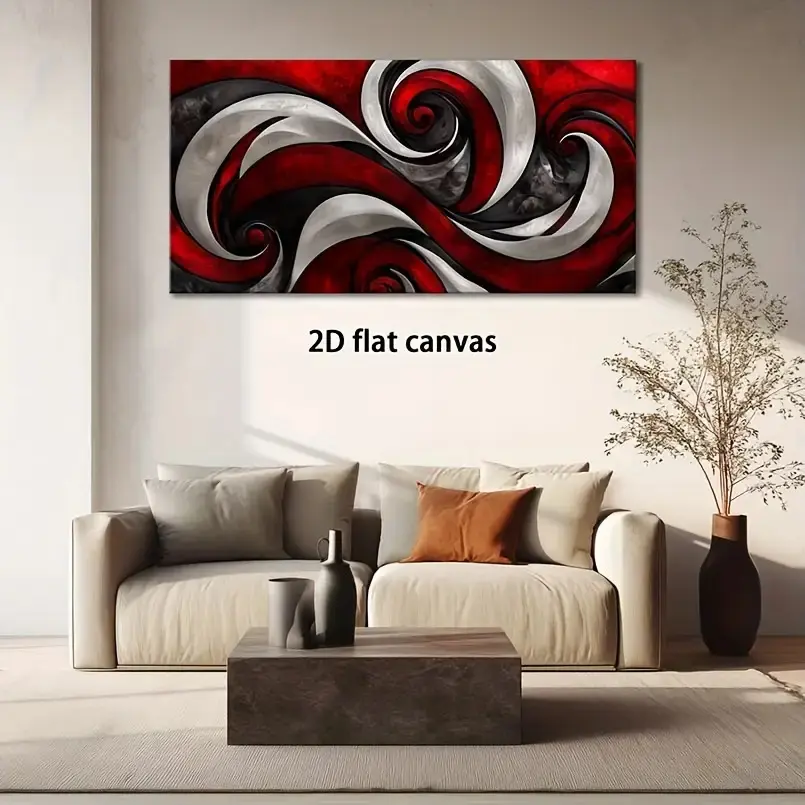 Artistic Abstract Art Canvas Wall Decor - Multi-Size Modern Red and White 2D Flat Print with Solid Wood Frame, 16×32×0.6in/40×80×1.5cm or 20×40×0.75in/50×100×1.9cm Home Supplies for Living Room, Bedroom Landscape Decoration