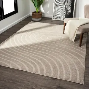 Modern Geometric Wave Beige Area Rug 5x7 – Contemporary Accent Rug for Living Room, Bedroom, or Office