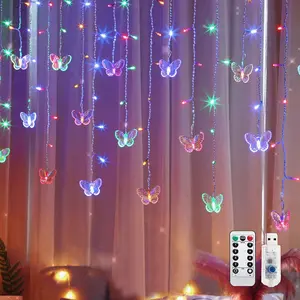 Butterfly Curtain Fairy String Lights, 120LED 8 Modes USB  Timer  Twinkle Light with Romote, 14.7FT Copper Wire  Decoration for Room, Wedding, Bedroom, Party, Christmas Decor