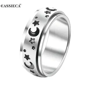 CASSIECA Fidget Rings for Anxiety Relieve Rings for Men Women Moon Star Stainless Steel Spinner Ring Thumb Ring Anxiety Fidget Relief Spinner Rings Size 6-10 Witchy Jewelry, Stackable Rings, Basic Summervibes