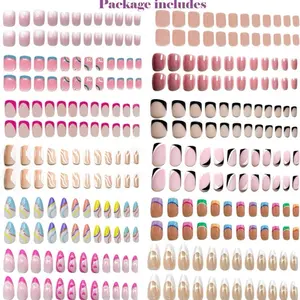 12 Pack 288 Pcs Press on Nails Medium and Short- OPkssnails Fake Nails French Tip Press on Nails Almond and Square Glue