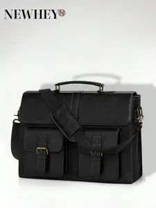 Men's Messenger Bag 15.6 Inch Leather Vintage Laptop Briefcase, Waterproof Computer Bag, Large Shoulder Satchel for Office, Travel, College