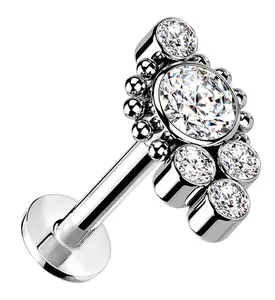 Beaded Rim Clear CZ Titanium Threadless Labret