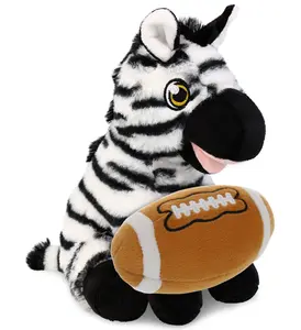 DOLLIBU 9" Eco-Friendly Polyester Super-Soft Zebra Stuffed Plush Toy with Football Plush Accessory, Suitable for Ages 0+