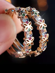 Elegant Luxury Floral-Like Butterfly Hoop Shape Earrings, Multi-Color Synthetic Zirconia, Plated, Hypoallergenic, Wedding & Party Jewelry, Fashionable Earrings, Artificial Zirconia Earrings