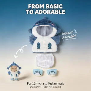 TEDDY HUGGY Clothes Only - For 12-Inch Plush Bears |12-Inch Blue Shark 3-Piece Set