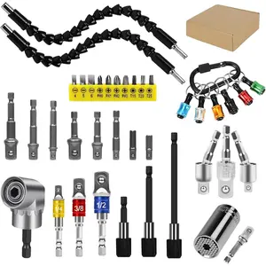 GALLIA Flexible Drill Bit Extension Set 38 count, Right Angle Drill Attachment, Rotatable Joint Socket 1/4 3/8 1/2 Inch Hex Socket Adapter, Bits Holder and  Bit Kit with a Box (Colorful)
