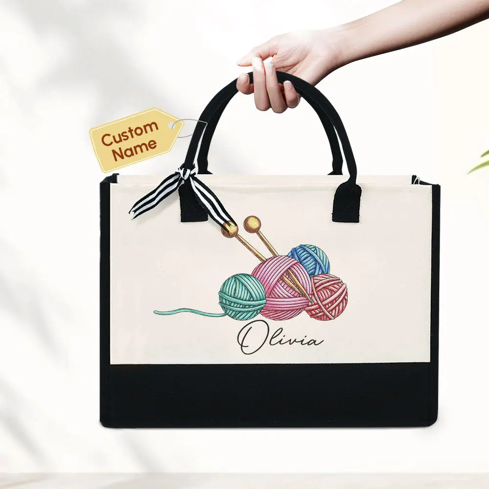 Personalized Knitting Tote Bag - Crochet Tote Bag, Tote For Crochet, Gift For Mom, Grandma Bag, Crochet Gift, Knitting Gift MLN2106TDH