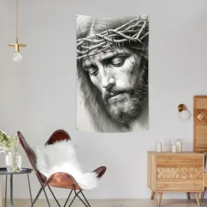 Jesús Flag Decorative Wall-Mounted Design Religious Home Decor Suitable for Living Room Dorm Party Outdoor Garden Easter Christmas Festive Seasonal Decoration