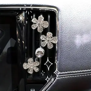 3/5 Piece Rhinestone Flower Air Vents Decor, Elegant Sparkling Design, Compact Car Interior Ornament, Luxury Style for Women