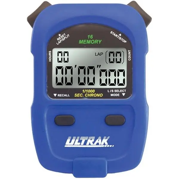 Ultrak 460 Digital Sport Stopwatch with 16 Lap Recallable Memory, Large Display, Water Resistant and Lanyard