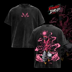 Majin Buu Vintage Washed Anime T-Shirt | Kid Buu Pink Energy Graphic Tee | Oversized Streetwear Retro Shirt | Heavy Cotton Gift for DBZ & Anime Fans
