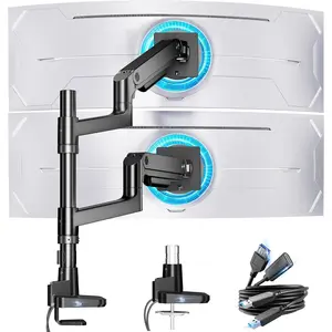 Dual  Arm for Ultrawide Heavy Duty Curved  Stacking, Fits 17-49 Inch, Vertical Gas Spring Double  Stand with USB, Adjustable Dual  Mount for Desk, Black