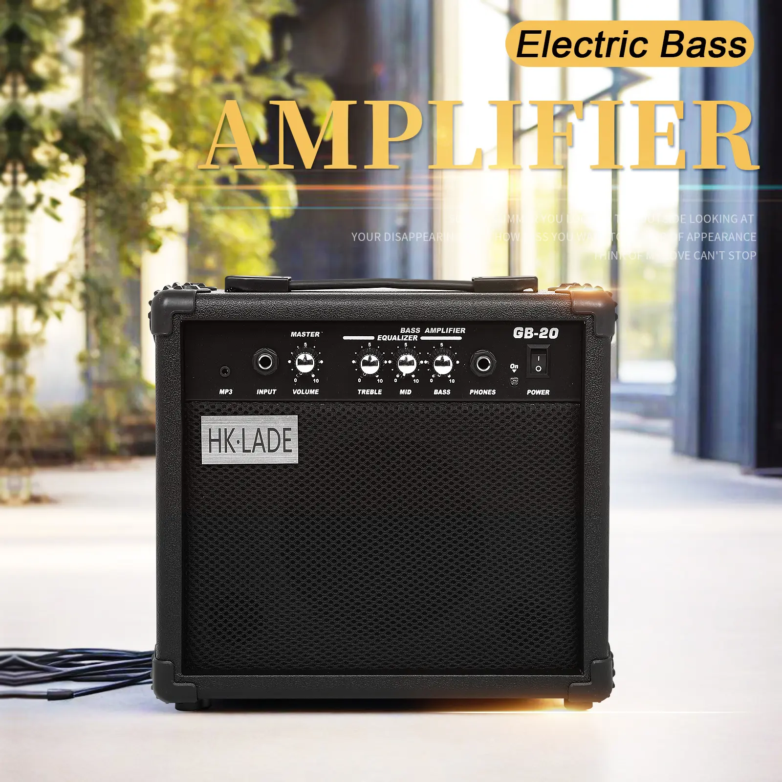 HK・LADE Portable Electric Bass Guitar Amplifier, 4-Band EQ for Daily Practice & Indoor Jam Sessions
