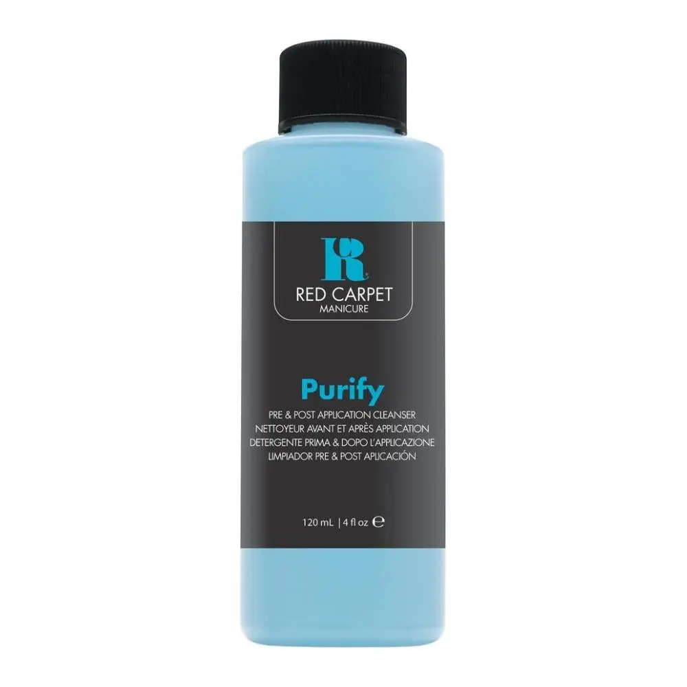 Red Carpet Manicure Purify Pre & Post Application Cleanser - Alcohol Blend Nail Care Product, Sanitizing Nail Prep, Tacky Gel Residue Remover, Wipe-Ready, 4 fl oz, Removes Tacky Gel