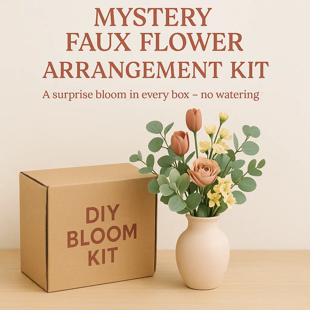 DIY Bloom Kit - Mystery Faux Flower Arrangement Kit with Realistic Flowers & Stylish Vase for Home Décor & Gift-Giving Decor Decorative Plants Box Floral Pack Fruit Ornaments