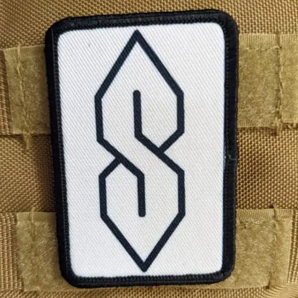90s "S" shape drawing ancient meme knowledge white 2"x3" morale patch with hook and loop backing