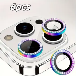 6-Piece Colored Rhinestone Phone Lens Screen Protector - Suitable for iPhone 17/16/15/14/13/12/11 - Scratch-resistant, Protective, practical, and easy to install - Perfect as a Valentine's Day, Thanksgiving, Christmas gift
