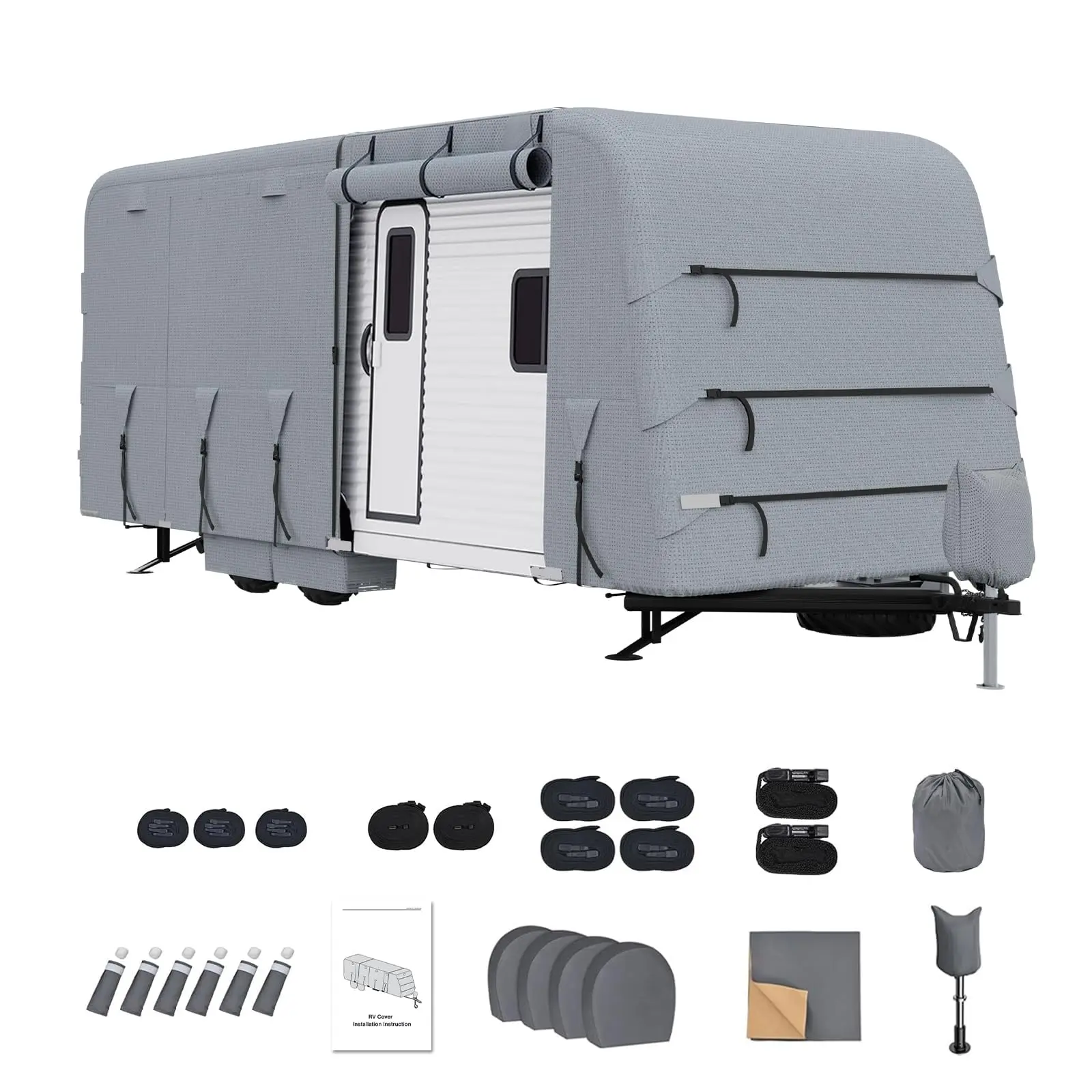 Garvee Travel Trailer Cover for 5.5 – 6.1 m Caravans, Waterproof, Windproof, and Breathable 4-Layer, with 400 kg Tear Resistance, Includes 4 Reinforced Protective Straps, 4