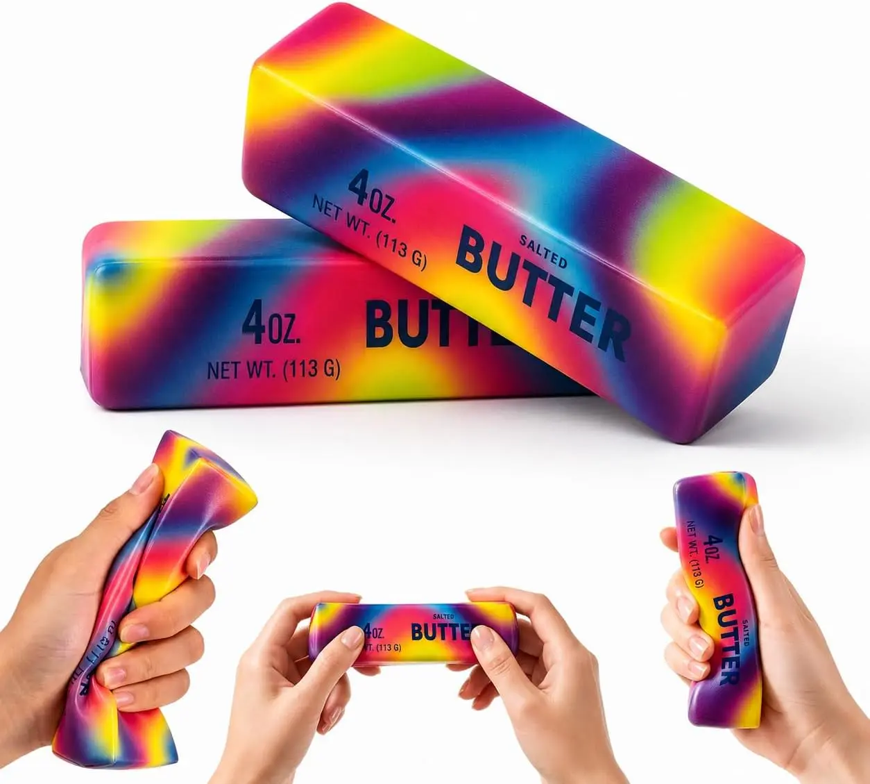 Rainbow Butter Squishy Toys set of 2 , Cute Butter Squishy Toy, Soft Slow Rising Squeeze Toys for Stress Relief, Sensory Fidget Toys for Desk, Office, Party Favors, Gift Basket Stuffers