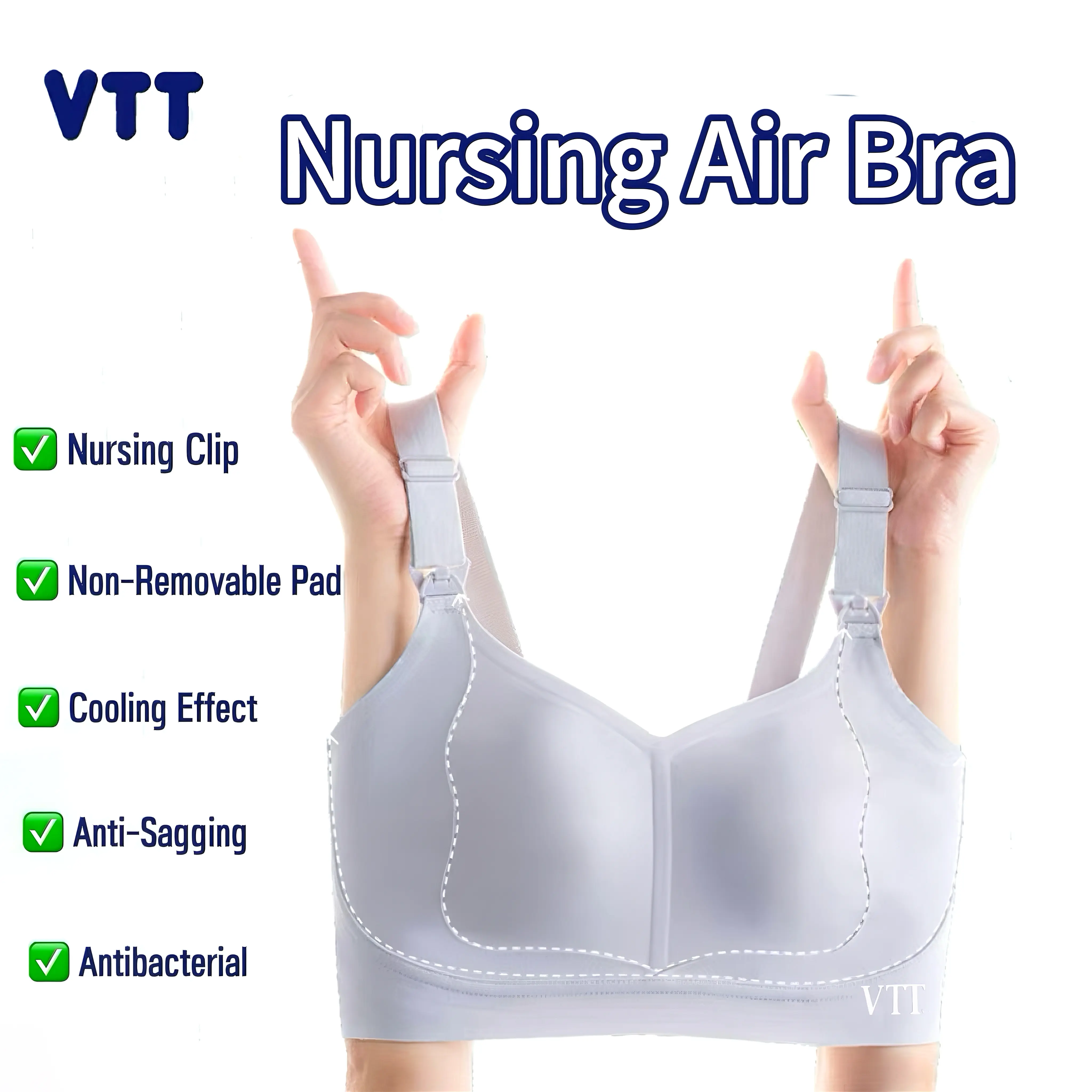 VTT Nursing Air Bra for Breastfeeding - Ultra Comfortable Maternity Bra Bralette Sleep Pregnancy Bra, Non-Removable Antibacterial Pads, Suitable for Nursing and Pregnant Mothers