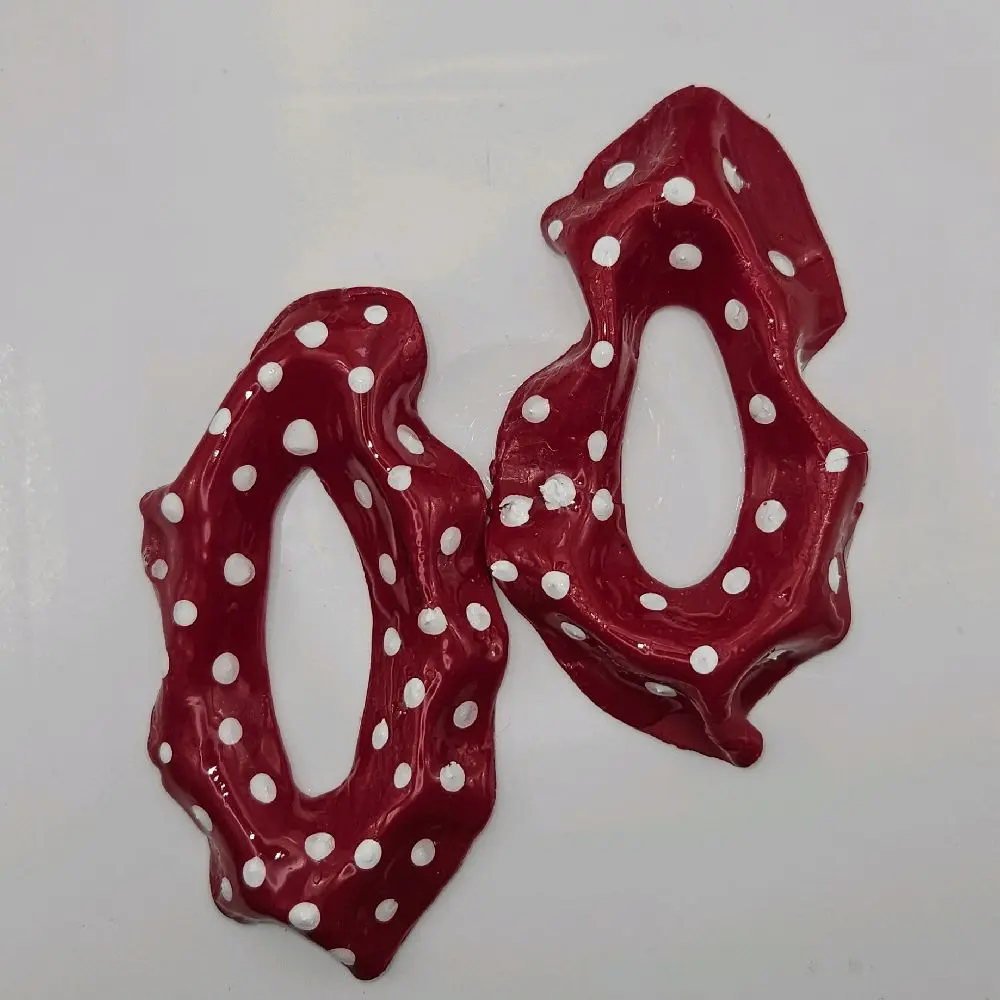 Halo Flow- Vibrant Color Mash up. Abstract Polymer Clay Hoop Statement Maroon with white polks dots