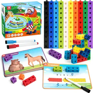 Math Manipulatives Math Game for Kids 3-8 with Number Counting Snap Linking Cube, 1st Grade Math Flashcards Toy Gift for Preschool Learning
