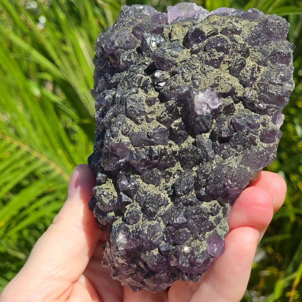Vibrant Purple Amethyst with Pyrite and Fluorescent Fluorite Crystal Specimen – Intense 365nm UV Glow!
