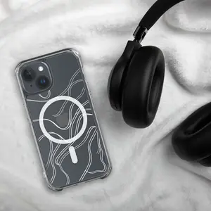 ModuGuard White Line MagSafe Wireless Smartphone Case - TPU-Plastic Dual-Layer Durable Protective Shell, Clear Minimalist Clean Girl Aesthetic iPhone Accessory
