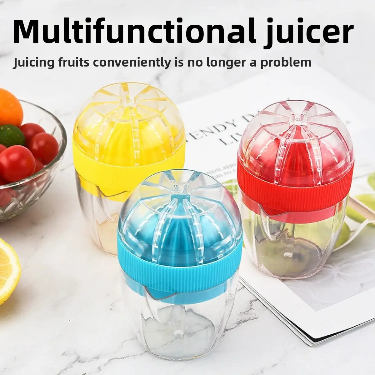 Manual Fruit Juicer - Portable Plastic Kitchen Utensils, Lemon Squeezer, Orange Press for Home Use, Juicing Fruits, Compact, Fruit Tool