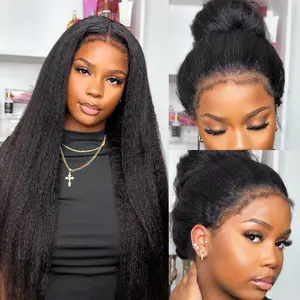 Simidola 4C Edges  Realistic Hairline Kinky Straight 13X6 Frontal Lace 180% Density Human Hair Baby Hair Frontal Lace Wig