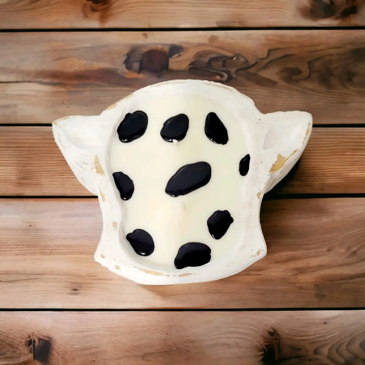 WHITE cow print mini dough bowl soy candle